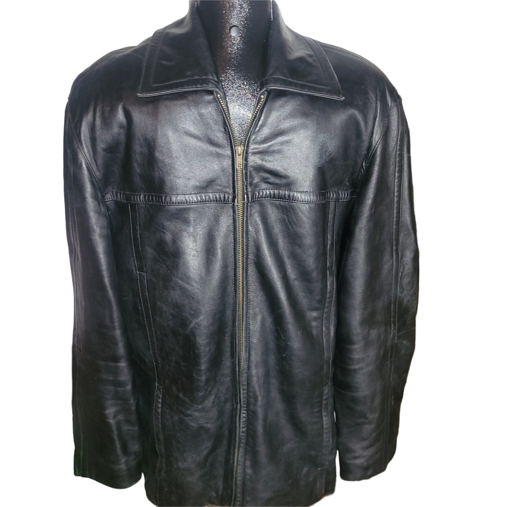 Danier Mens Classic Black Zip-Up Leather Jacket Size M